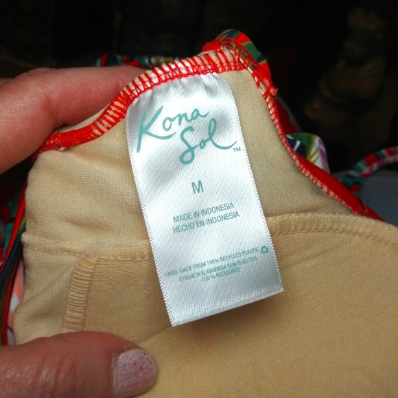 Kona Sol Coral & Multi Floral Hawaiian Print One Piece Ladder Back Swimsuit - Picture 11 of 13